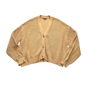 Quince Organic Cotton Fisherman Boxy Cropped Cardigan Sweater womens sz L preppy